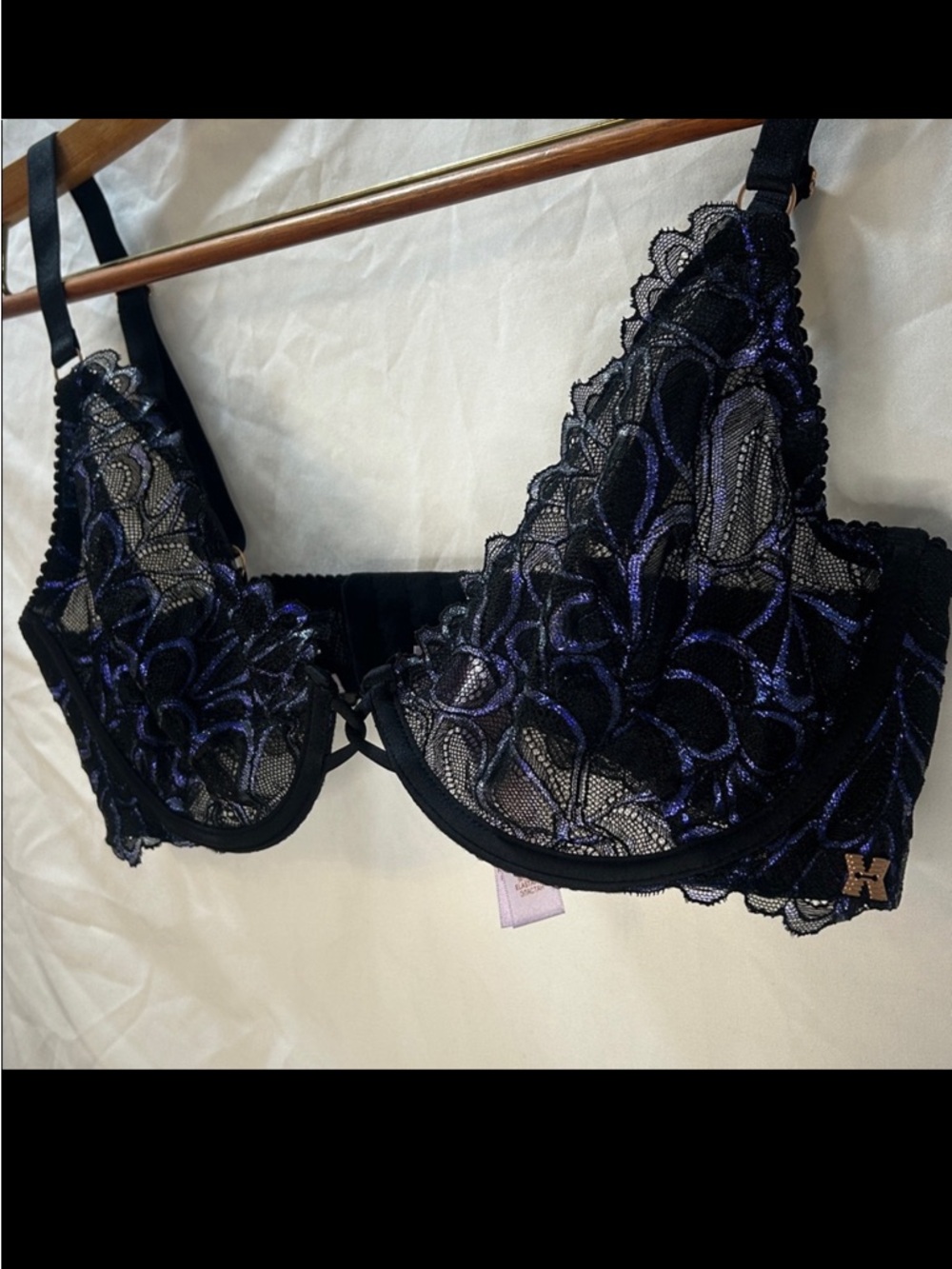 Savage X Fenty Not Sorry Ultra Demi Black Metallic Purple Lace Bra 38D